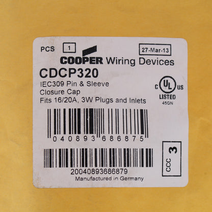 Cooper Wiring Devices Gray Closure Cap for 16/20A 3W Pin & Sleeve CDCP320