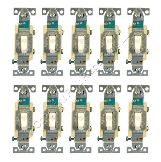 Cooper CS115W White Commercial Single Pole Toggle Light Switches 15A Bulk 10pcs