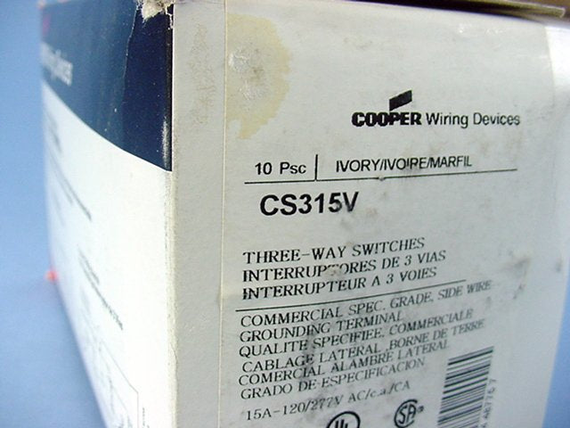 Cooper CS315V Ivory Commercial Toggle Wall Light Switches 3-Way 15A 10-Pack