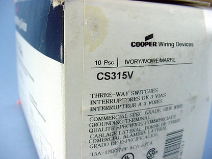 Cooper CS315V Ivory Commercial Toggle Wall Light Switches 3-Way 15A 10-Pack