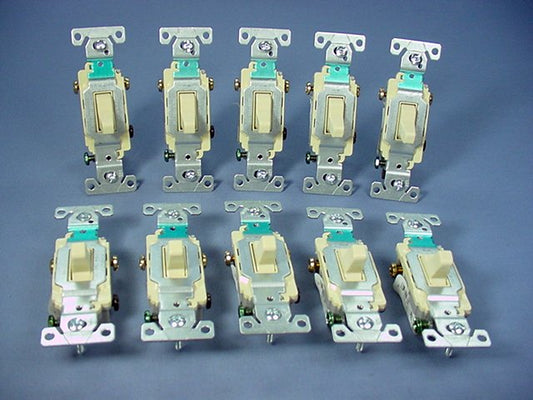 Cooper CS315V Ivory Commercial Toggle Wall Light Switches 3-Way 15A 10-Pack