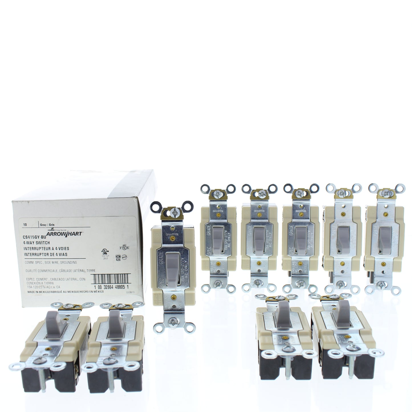 Cooper CS415GY Gray Commercial Toggle Wall Light Switch 4-Way 15A 120/277V 10pcs