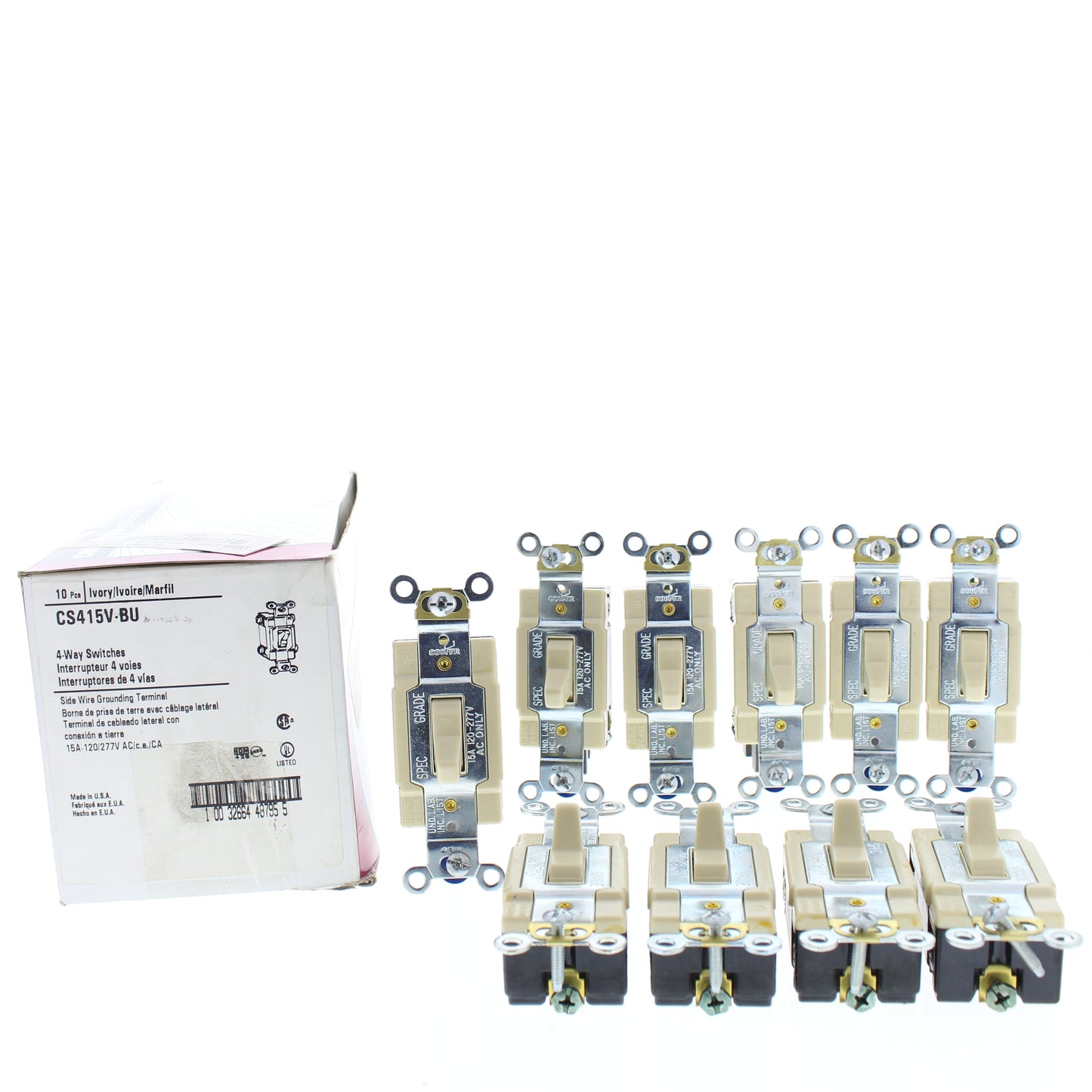 Cooper CS415V Ivory Commercial Toggle Wall Light Switch 4-Way 15A 120/277V 10pcs