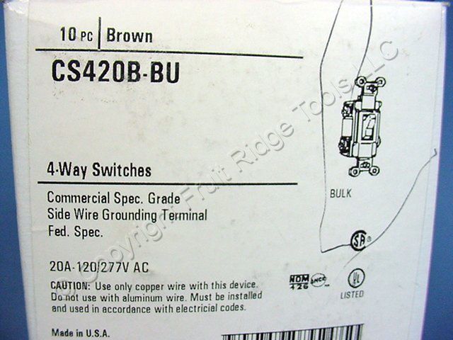 Cooper CS420B Brown Commercial Toggle Control Switch 4-Way 20A 120/277VAC 10pcs