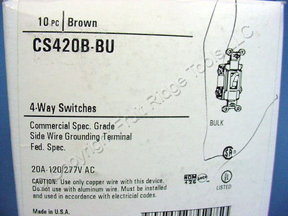Cooper CS420B Brown Commercial Toggle Control Switch 4-Way 20A 120/277VAC 10pcs