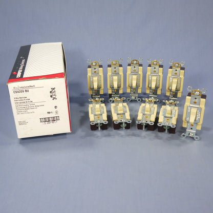 Cooper CS420V Ivory Commercial Grade Toggle Wall Light Switches 4-Way 20A 10pcs
