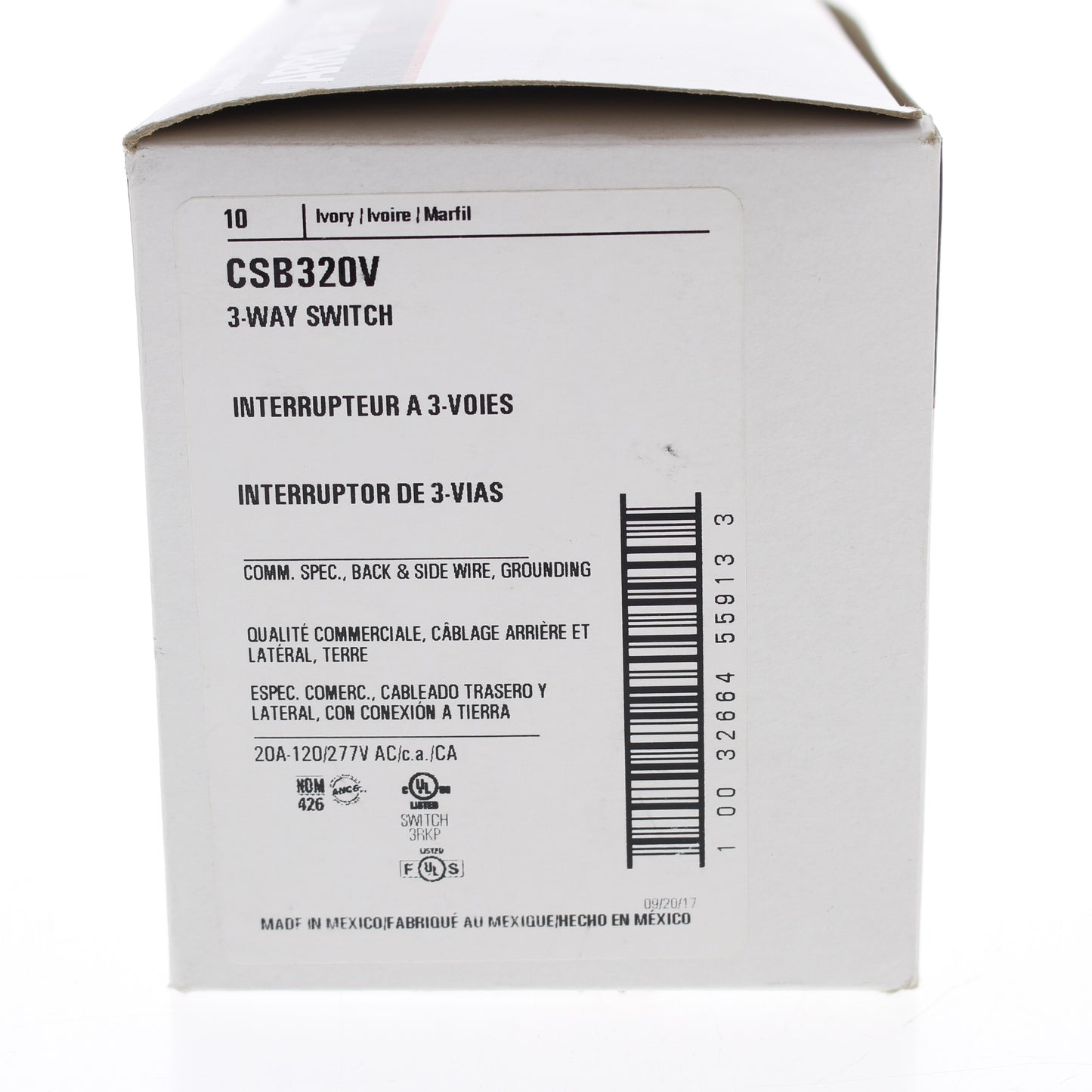 Cooper CSB320V Ivory 3-Way Commercial Grade Toggle Wall Light Switches 20A 10pcs