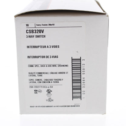 Cooper CSB320V Ivory 3-Way Commercial Grade Toggle Wall Light Switches 20A 10pcs