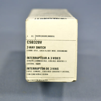 Cooper CSB320V Ivory 3-Way Commercial Grade Toggle Wall Light Switch 20A Boxed
