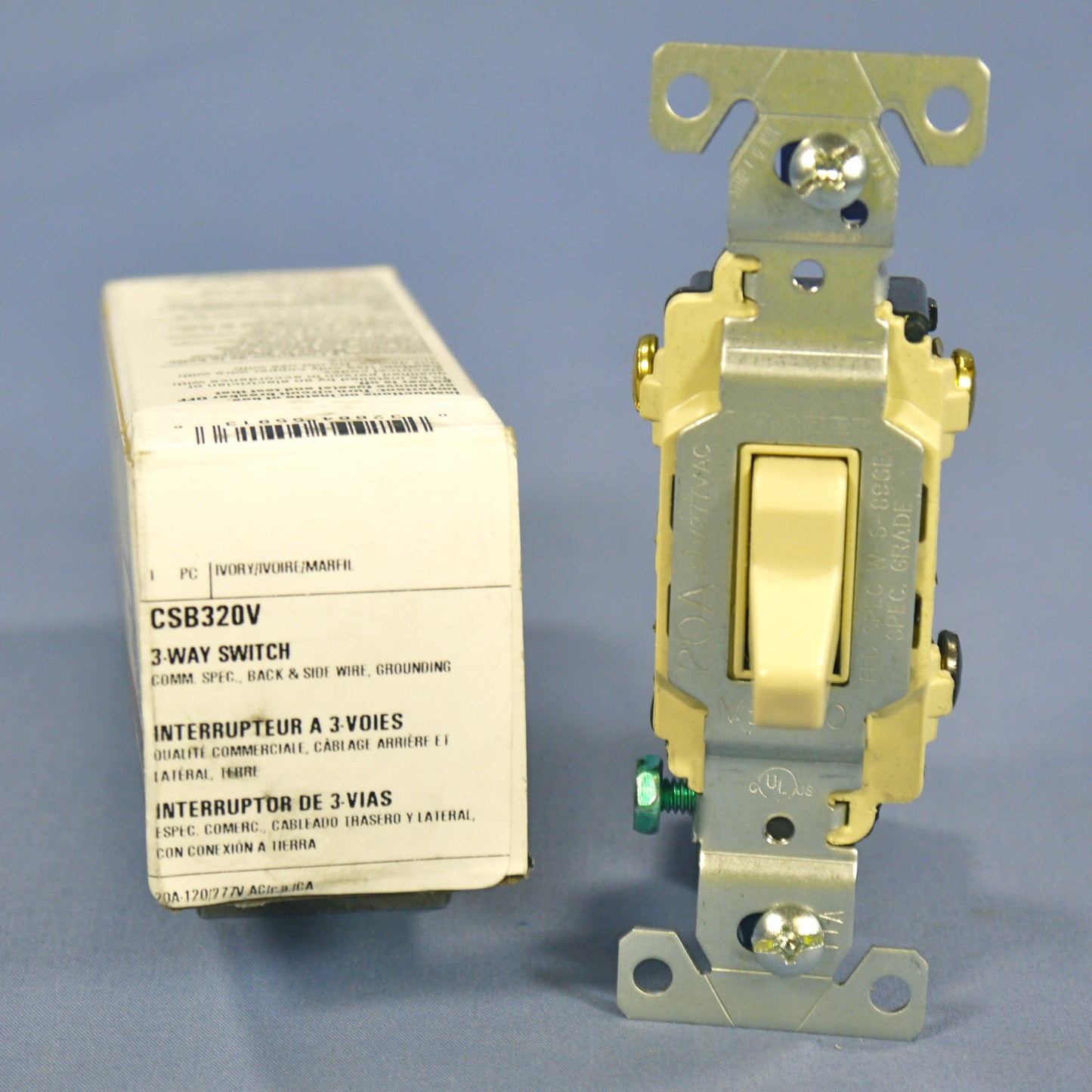 Cooper CSB320V Ivory 3-Way Commercial Grade Toggle Wall Light Switch 20A Boxed