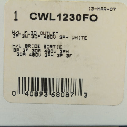 Cooper White Industrial Locking Flanged Outlet L12-30R 30A 480V 3� CWL1230FO