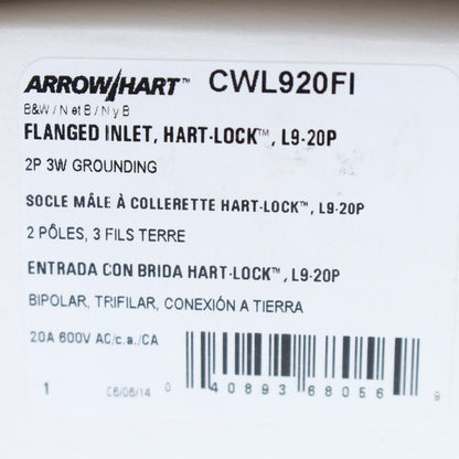Cooper White Grounding Flanged Locking Inlet L9-20P 20A 600VAC 2P3W BW CWL920FI