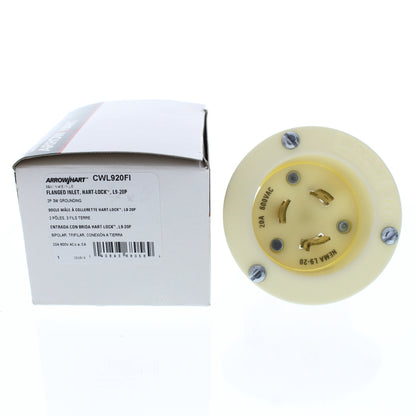 Cooper White Grounding Flanged Locking Inlet L9-20P 20A 600VAC 2P3W BW CWL920FI