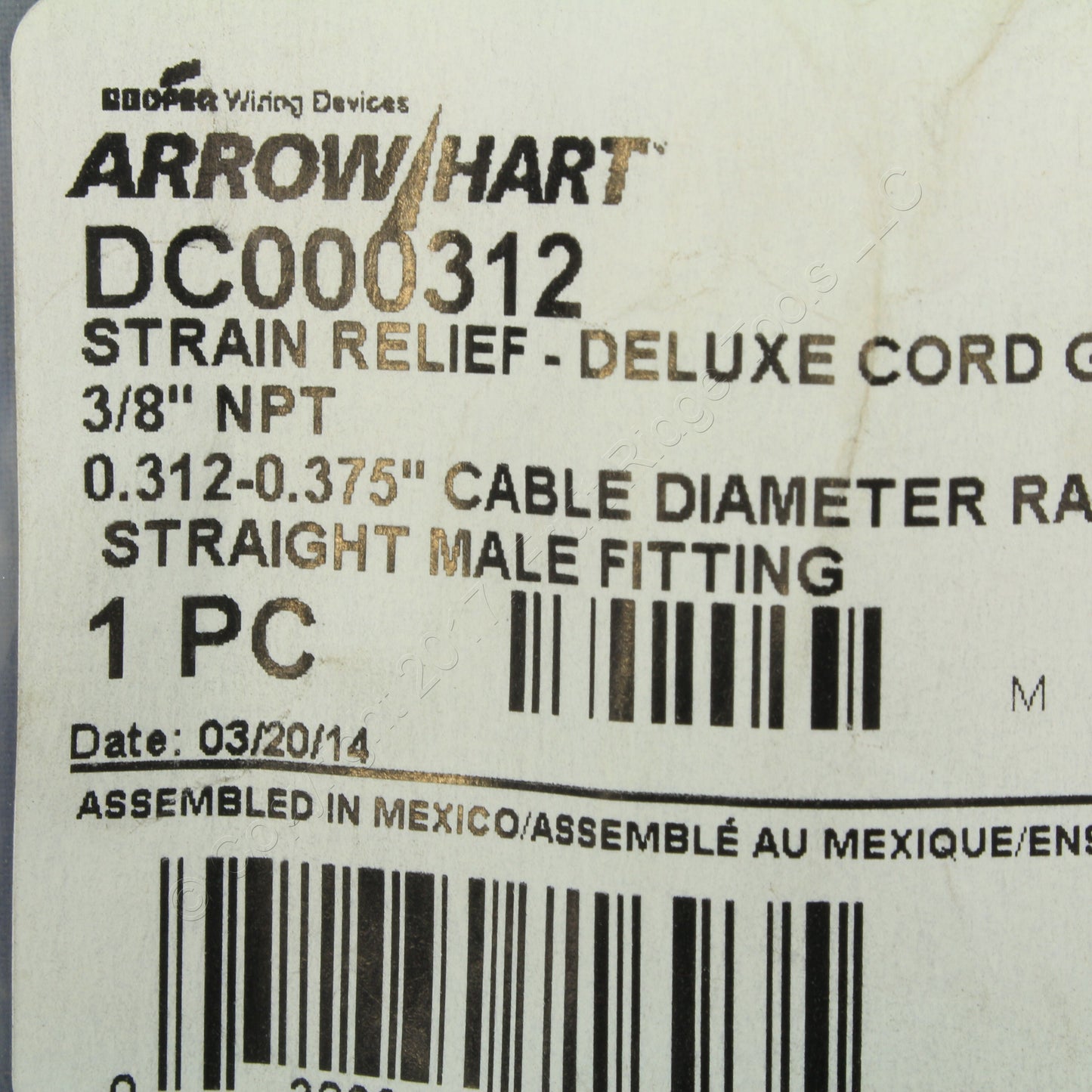 Cooper DC000312 Industrial Delux Grip Strain Relief Cord .312"-.375" 3/8"NPT
