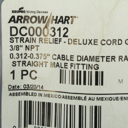 Cooper DC000312 Industrial Delux Grip Strain Relief Cord .312"-.375" 3/8"NPT