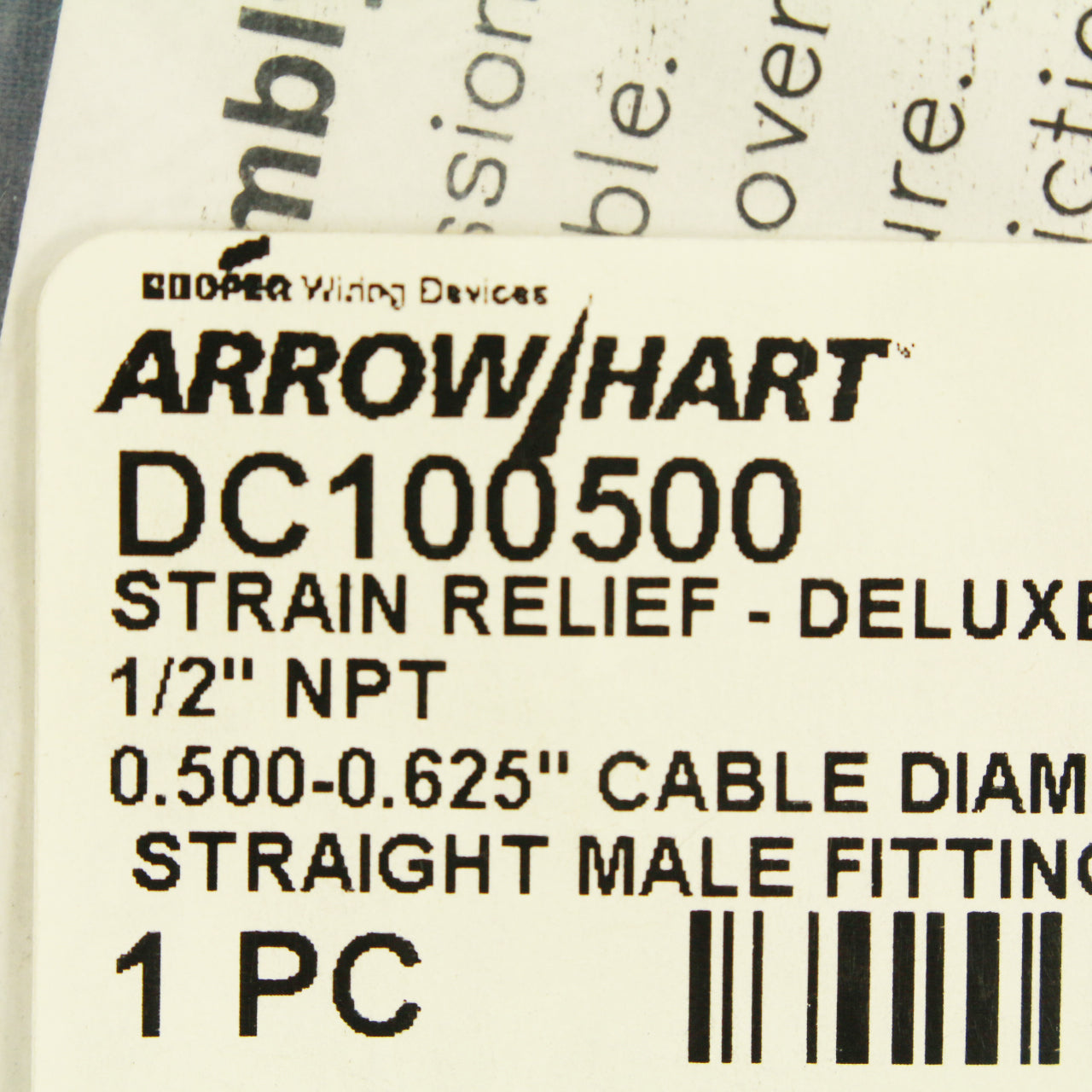 Cooper/Arrow Hart Male Strain Relief Cable Cord Grip 1/2" NPT .50-.625" DC100500