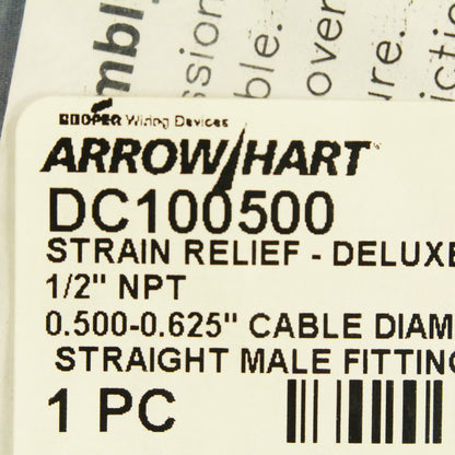 Cooper/Arrow Hart Male Strain Relief Cable Cord Grip 1/2" NPT .50-.625" DC100500
