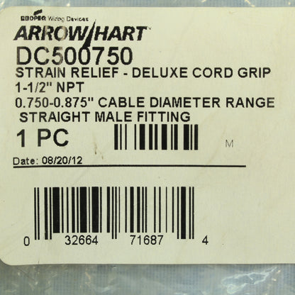 Cooper Straight Male Delux Grip Strain Relief Cable .75-.875" 1.50" NPT DC500750