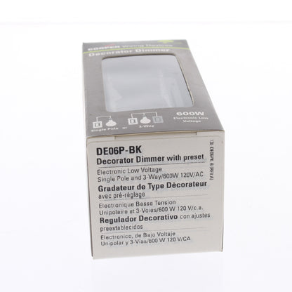 Cooper DE06P-BK Black DEVINE Low Voltage Electronic Dimmer Control Switch 600W