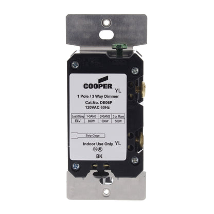 Cooper DE06P-BK Black DEVINE Low Voltage Electronic Dimmer Control Switch 600W