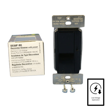 Cooper DE06P-BK Black DEVINE Low Voltage Electronic Dimmer Control Switch 600W