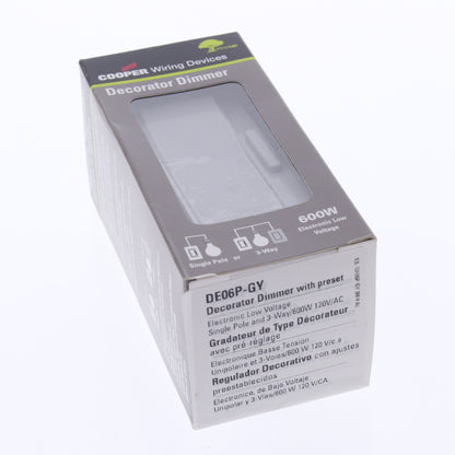 Cooper DE06P-GY Gray DEVINE Low Voltage Electronic Dimmer Control Switch 600W