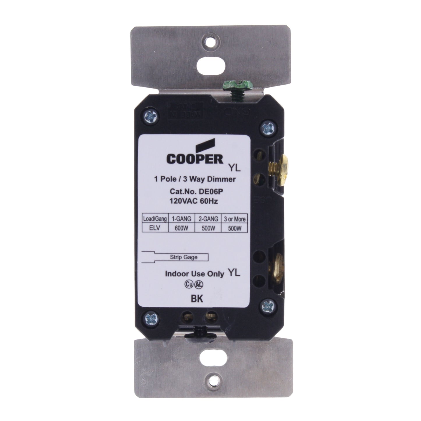 Cooper DE06P-GY Gray DEVINE Low Voltage Electronic Dimmer Control Switch 600W