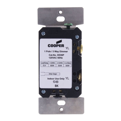 Cooper DE06P-GY Gray DEVINE Low Voltage Electronic Dimmer Control Switch 600W