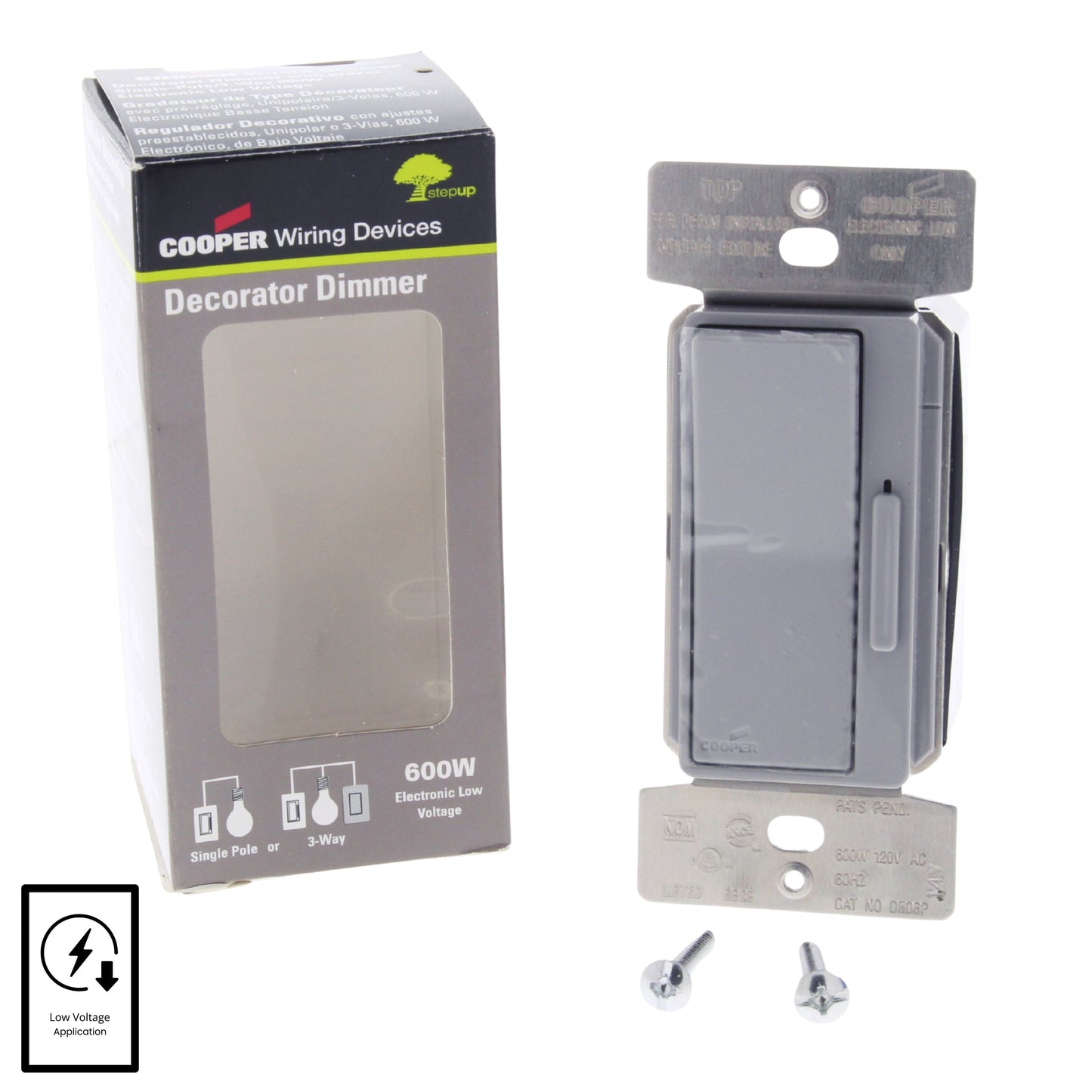 Cooper DE06P-GY Gray DEVINE Low Voltage Electronic Dimmer Control Switch 600W