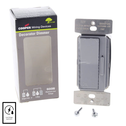 Cooper DE06P-GY Gray DEVINE Low Voltage Electronic Dimmer Control Switch 600W