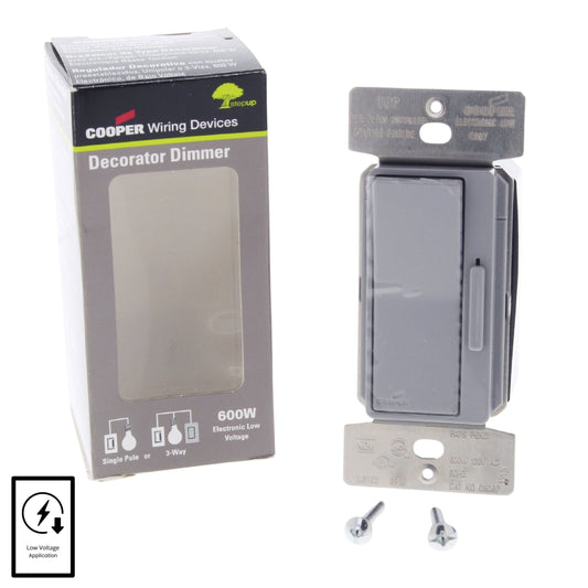 Cooper DE06P-GY Gray DEVINE Low Voltage Electronic Dimmer Control Switch 600W