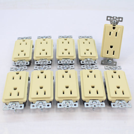 10 Cooper Ivory Commercial Decorator Receptacle 5-15R 2P3W 15A 125V B&S DECB15I