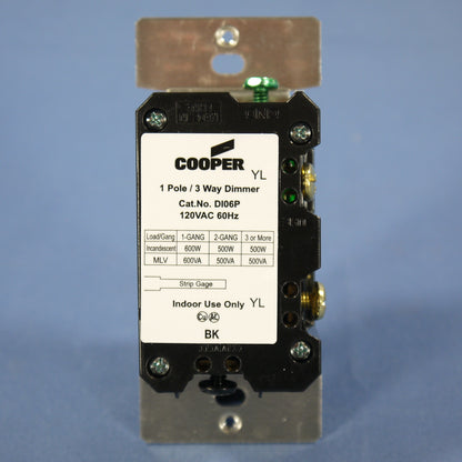 Cooper Ivory Single-Pole & Multi-Way Decorator Slide Dimmer 600W 120V DI06P-V-K