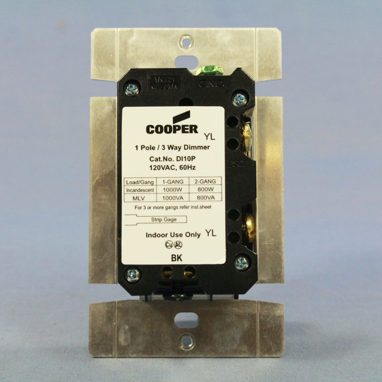 Cooper DI10P-W White Single-Pole & Multi-Way Decorator Slide Dimmer 1000W 120V