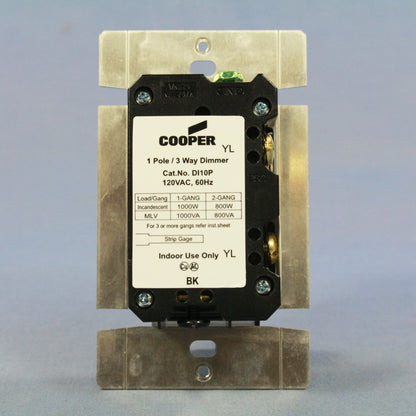 Cooper DI10P-W White Single-Pole & Multi-Way Decorator Slide Dimmer 1000W 120V