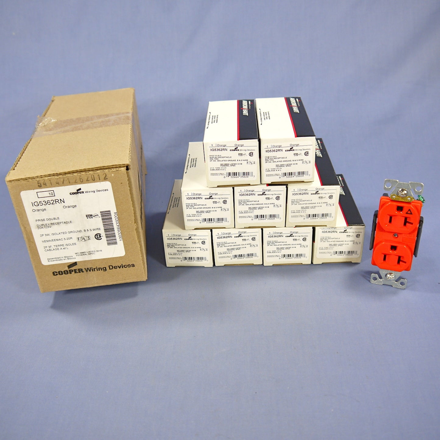 Cooper IG5362RN Orange Isolated Ground Receptacle Duplex Outlets 5-20R 20A 125V