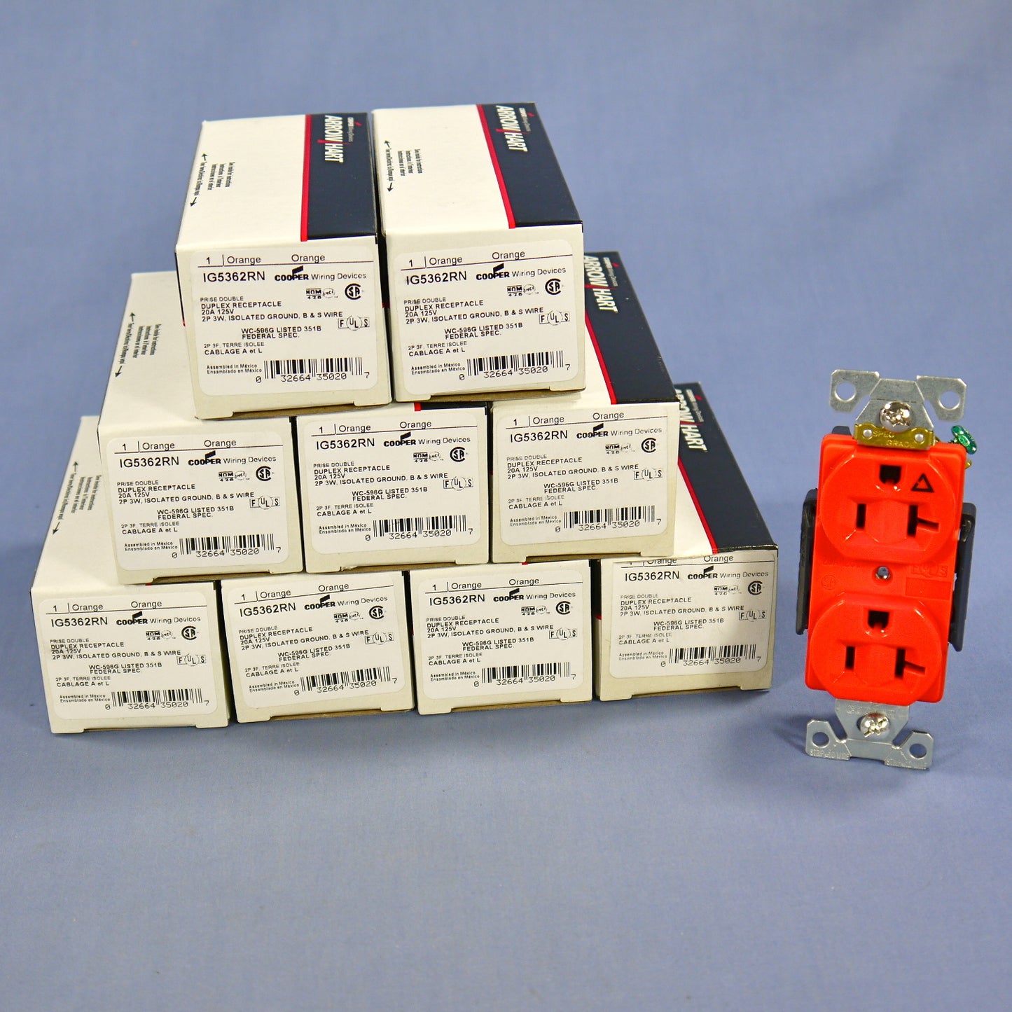 Cooper IG5362RN Orange Isolated Ground Receptacle Duplex Outlets 5-20R 20A 125V