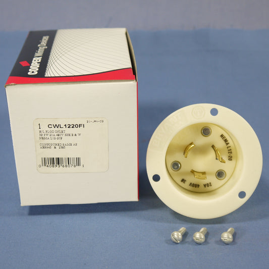 Cooper Locking Flanged Inlet Twist Lock Plug Nema L12-20P 20A 480V 3� L1220FI