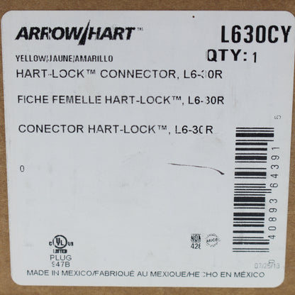 Cooper Yellow Locking Back Wire Grounding Connector L6-30R 30A 250V 2P3W L630CY