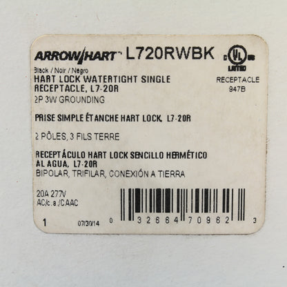 Cooper Black Watertight Single Receptacle Nema L7-20R 20A 277V 2P3W L720RWBK