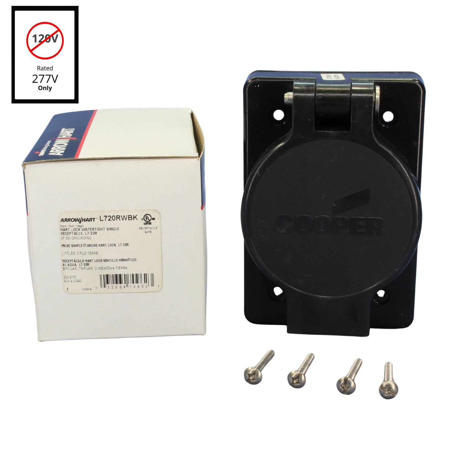 Cooper Black Watertight Single Receptacle Nema L7-20R 20A 277V 2P3W L720RWBK