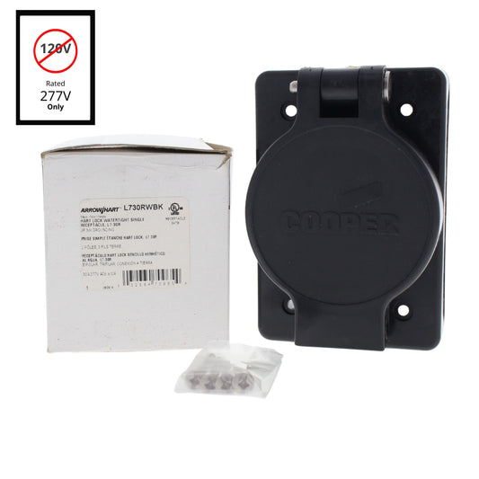 Cooper L730RWBK Black Watertight Locking 30A Receptacle NEMA L7-30R 277V 2P3W