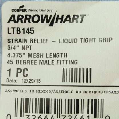 Cooper Strain Relief Cable Grip for Liquid-Tight Flexible Conduit 1/2"NPT LTB145