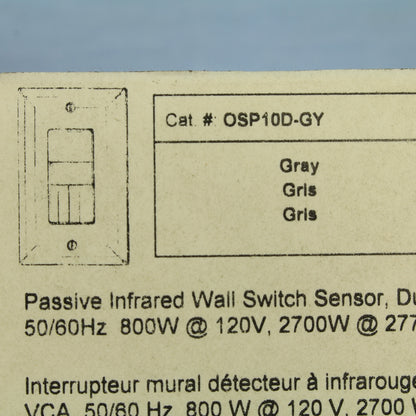 Cooper OSP10D-GY Gray PIR Dual Relay Occupancy Sensor Single Pole 3-Way 120/277V
