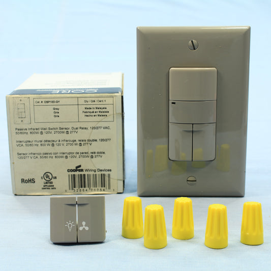 Cooper OSP10D-GY Gray PIR Dual Relay Occupancy Sensor Single Pole 3-Way 120/277V