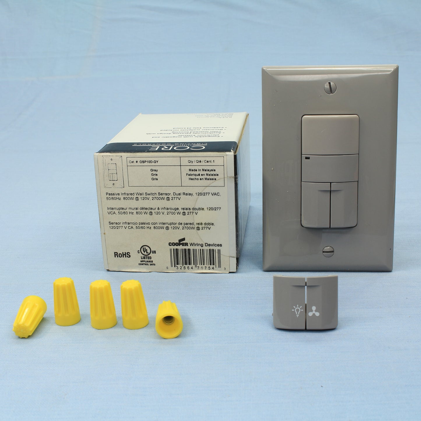 Cooper OSP10D-GY Gray PIR Dual Relay Occupancy Sensor Single Pole 3-Way 120/277V