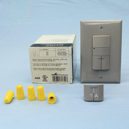 Cooper OSP10D-GY Gray PIR Dual Relay Occupancy Sensor Single Pole 3-Way 120/277V