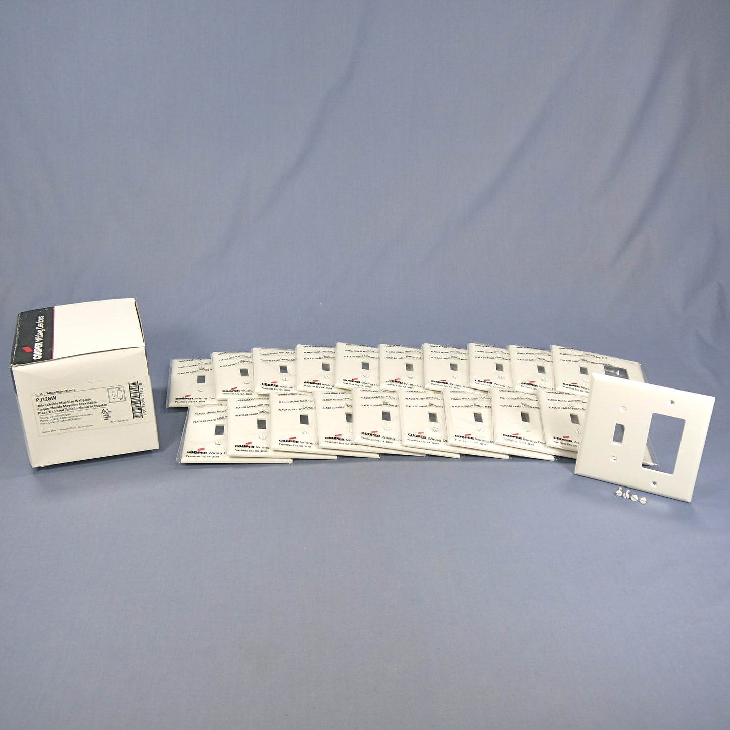 Cooper PJ126W White 2-Gang Mid-Size Toggle Decorator Outlet Nylon Wallplate 20pc