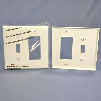 Cooper PJ126W White 2-Gang Mid-Size Toggle Decorator Outlet Nylon Wallplate 20pc