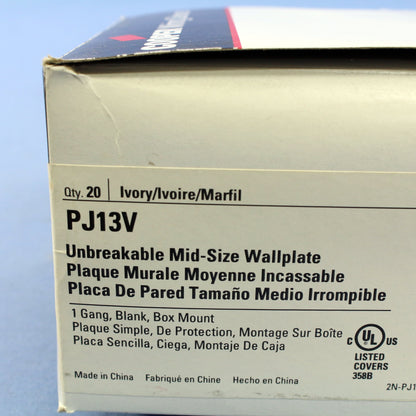 Cooper PJ13V Ivory 1-Gang Blank Unbreakable Mid-Size Wallplate Box Mount 20pcs